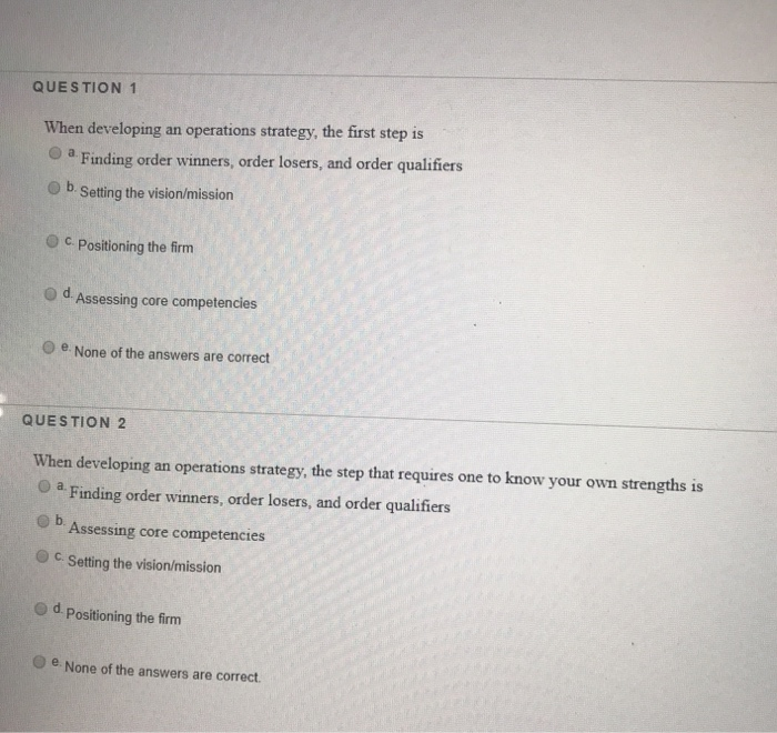 QUESTION 1 When developing an operations