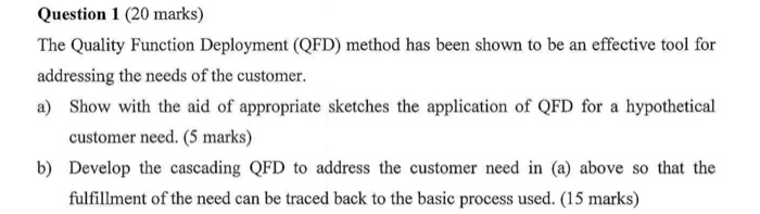 Question 1 (20 marks) The Quality Function