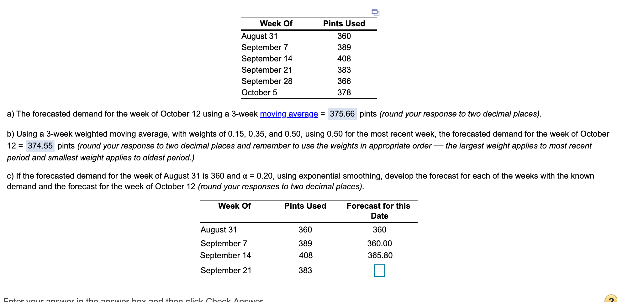 I need step C done finding the forecast date for