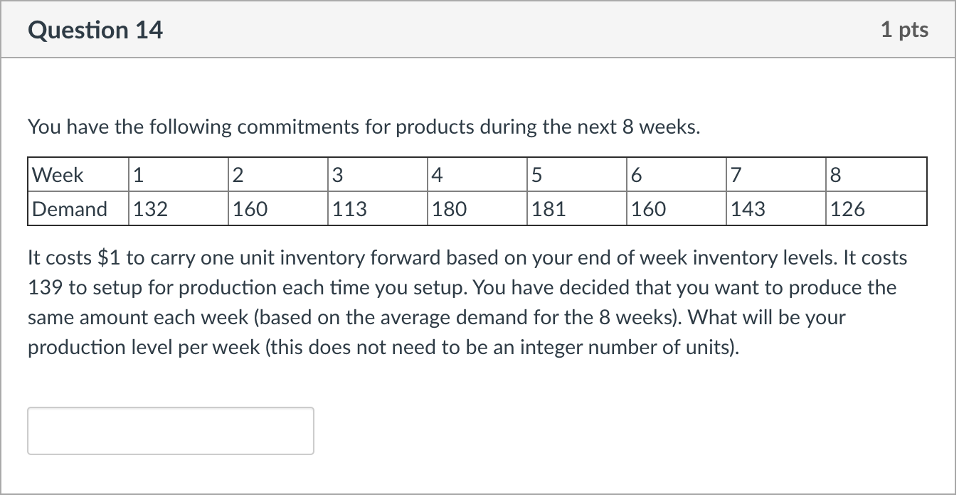 Question 14 1 pts You have the following