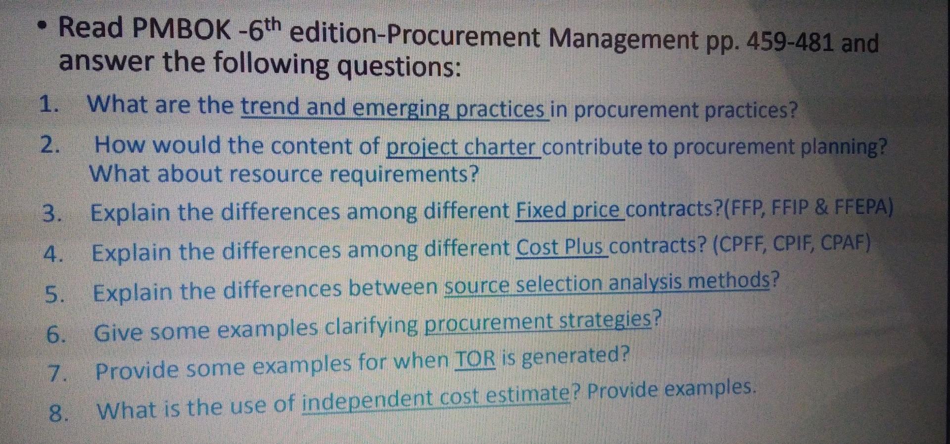 1. Read PMBOK -6th edition-Procurement Management