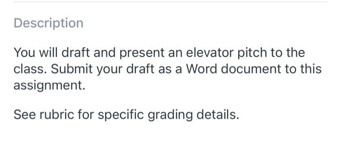 elevator pitch for business company Description