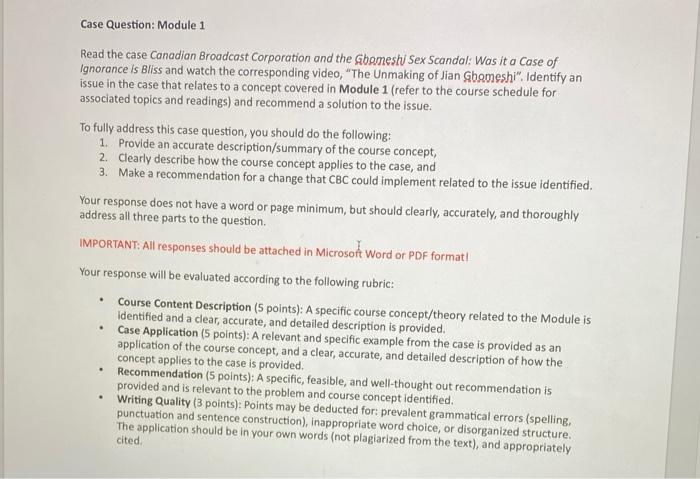 Case Question: Module 1 Read the case Canadian