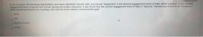 In an IT project, the following stakeholders have