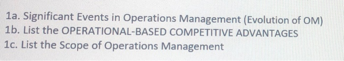 1a. Significant Events in Operations Management