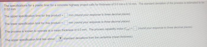 The specifications for a plastic liner for a