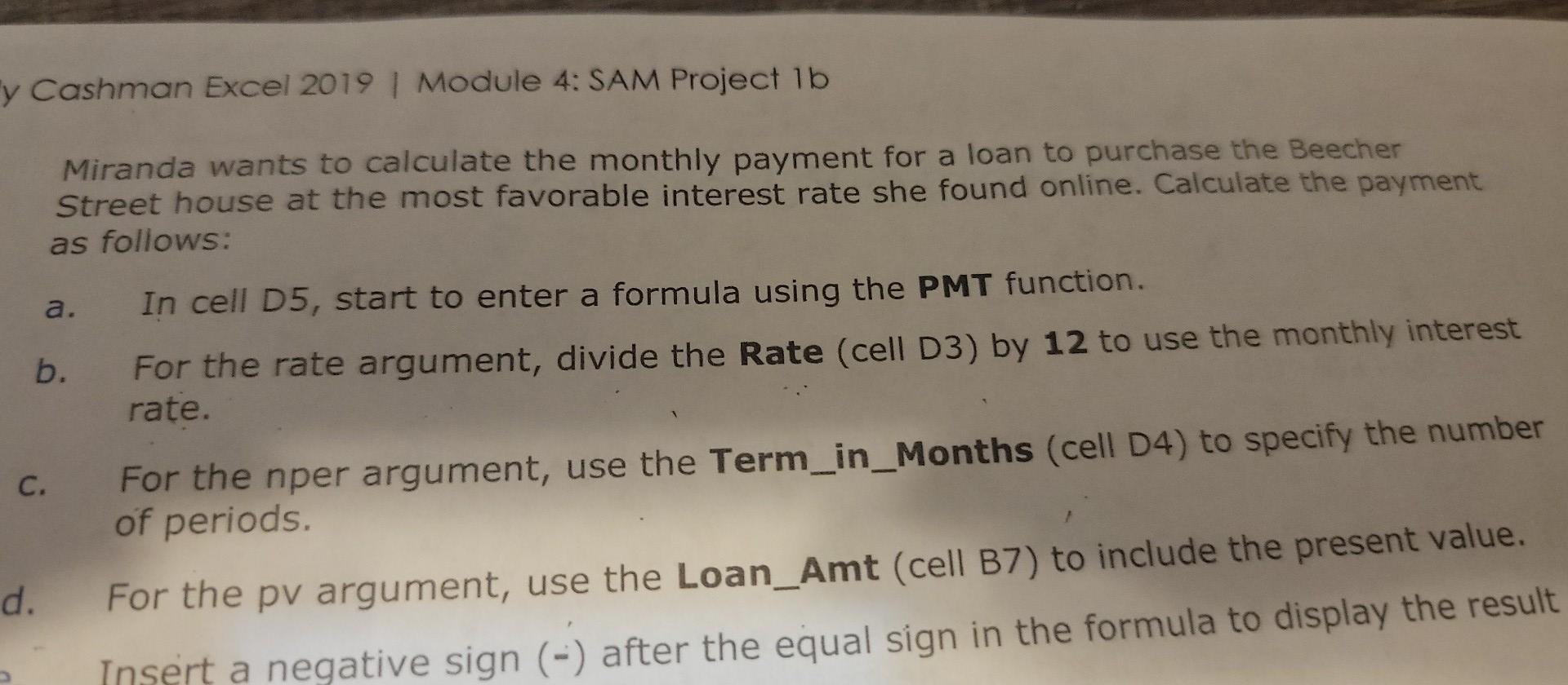 y Cashman Excel 2019 | Module 4: SAM Project lb