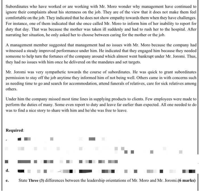 READ AND USE TO ANSWER Subordinates who have