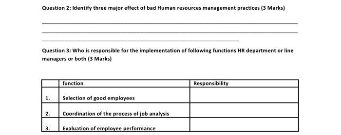Question 2: Identify three major effect of bad