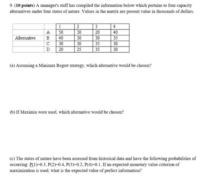 9. (10 points) A manager's staff has compiled the
