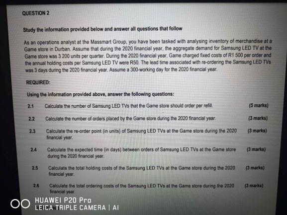 QUESTION 2 2.1 Study the information provided