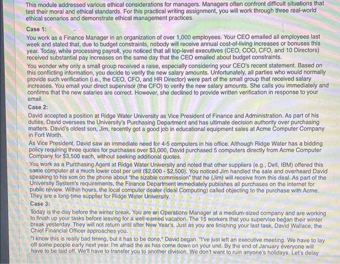 This module addressed various ethical