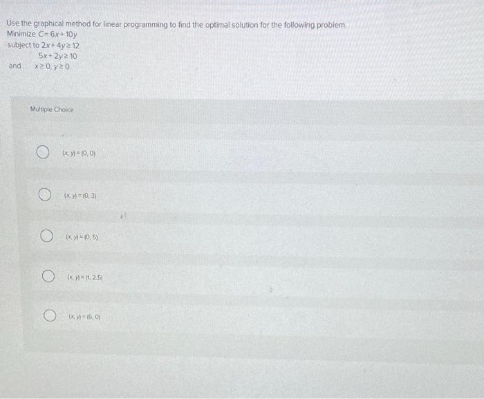 Use the graphical method for linear programming