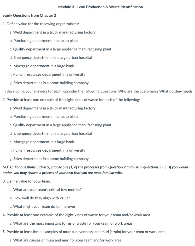 Module 3 - Lean Production & Waste Identification