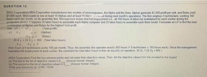 QUESTION 12 u (MSA Corporation) MSA Corporation