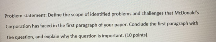 case: mcdonalds corporation Problem statement: