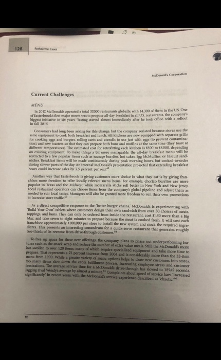 case: mcdonalds corporation Problem statement: