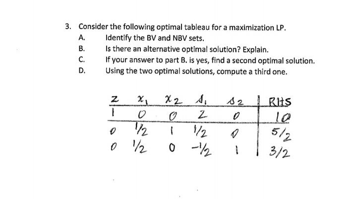 3. Consider the following optimal tableau for a
