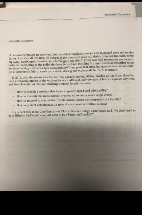 case: mcdonalds corporation Problem statement: