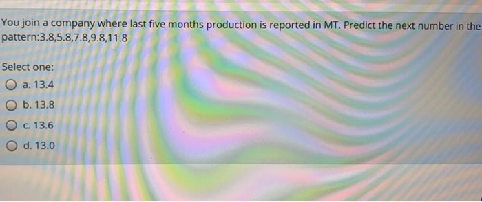 Question 8 Identify an example of time series