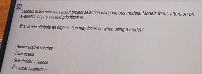 29 Leaders make decisions about project selection