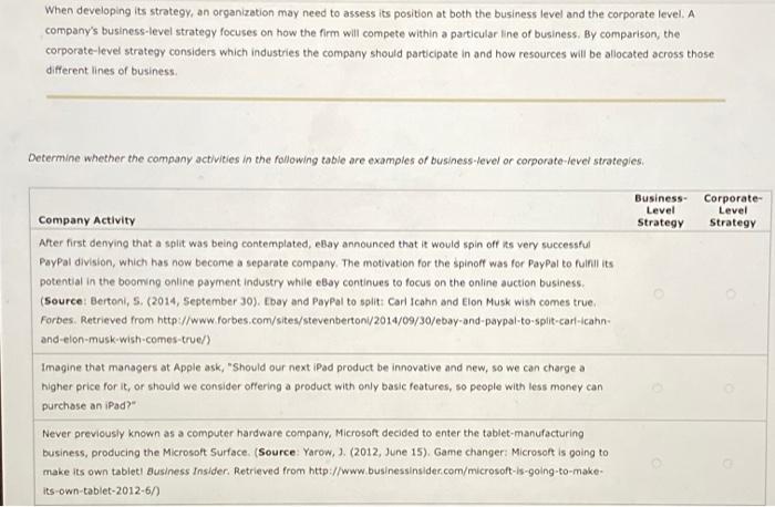 When developing its strategy, an organization may