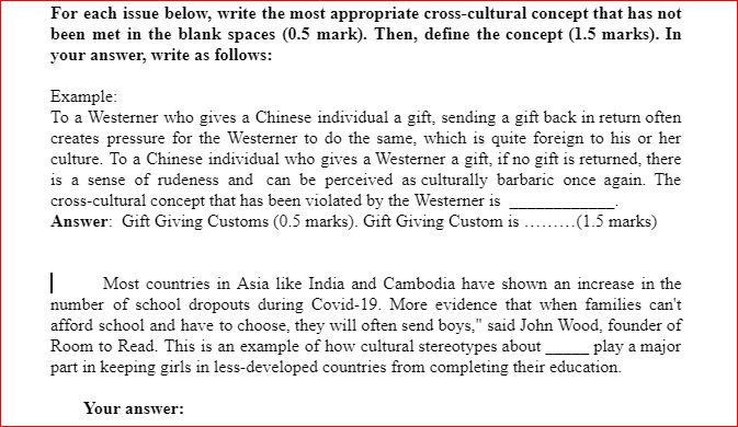 For each issue below, write the most appropriate