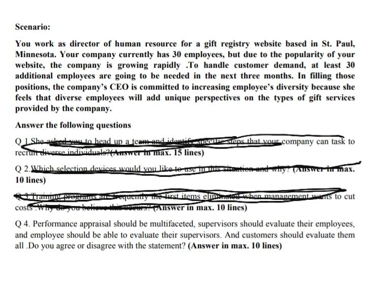 Scenario: You work as director of human resource