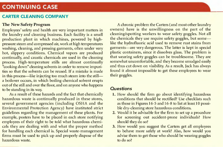 CONTINUING CASE CARTER CLEANING COMPANY The New