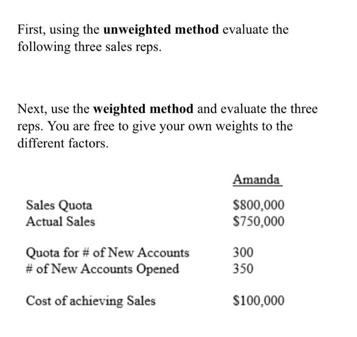 First, using the unweighted method evaluate the