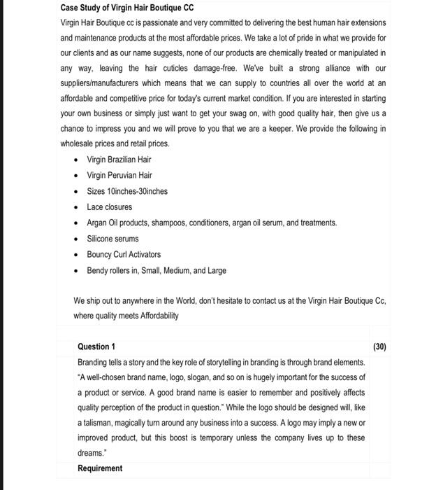 please assist Case Study of Virgin Hair Boutique