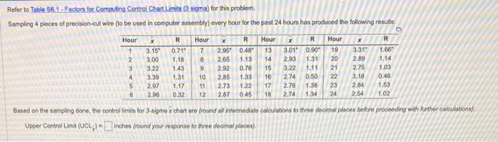 Refer to Toble 56.1 - Factors for Computing