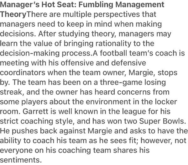 Manager's Hot Seat: Fumbling Management