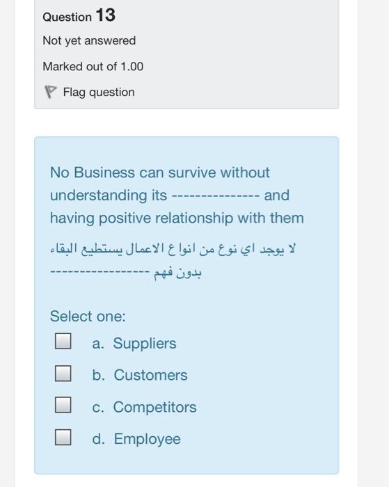 Question 13 Not yet answered Marked out of 1.00