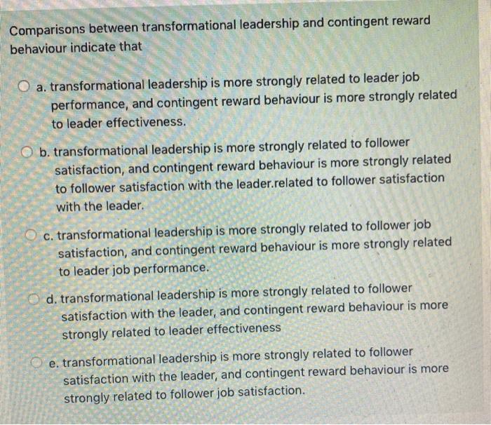 Comparisons between transformational leadership