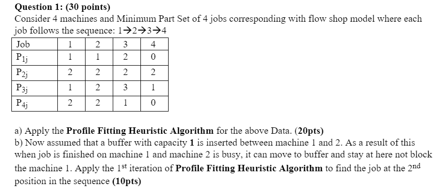 ml Question 1: (30 points) Consider 4 machines