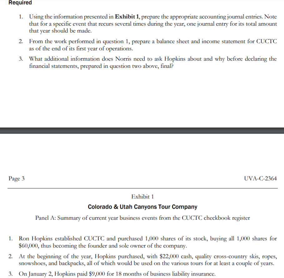 CONTINUATION Required 1. Using the information