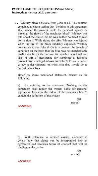 PART B CASE STUDY QUESTIONS (60 Marks)