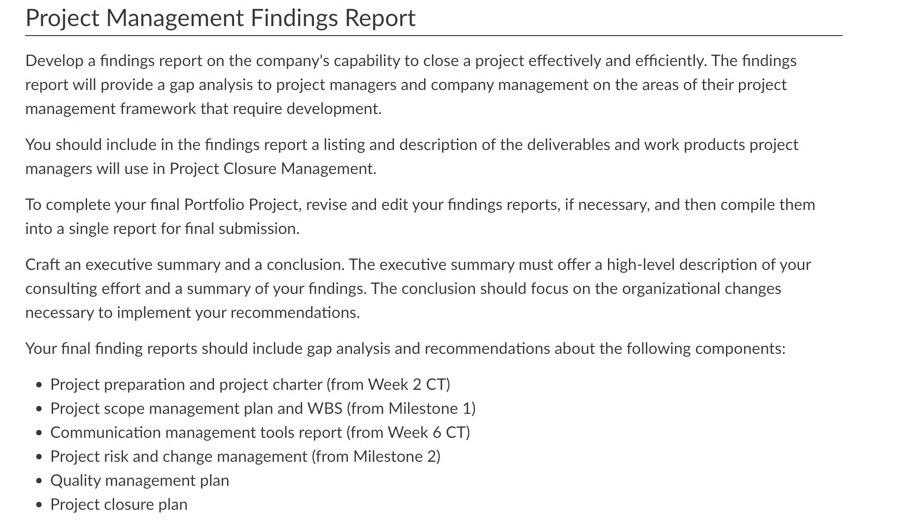 Develop a findings report on the company's