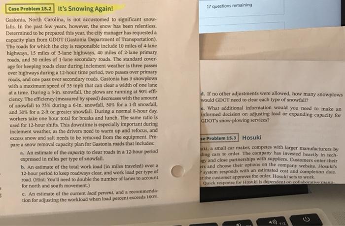 need to do in excel 17 questions remaining Case