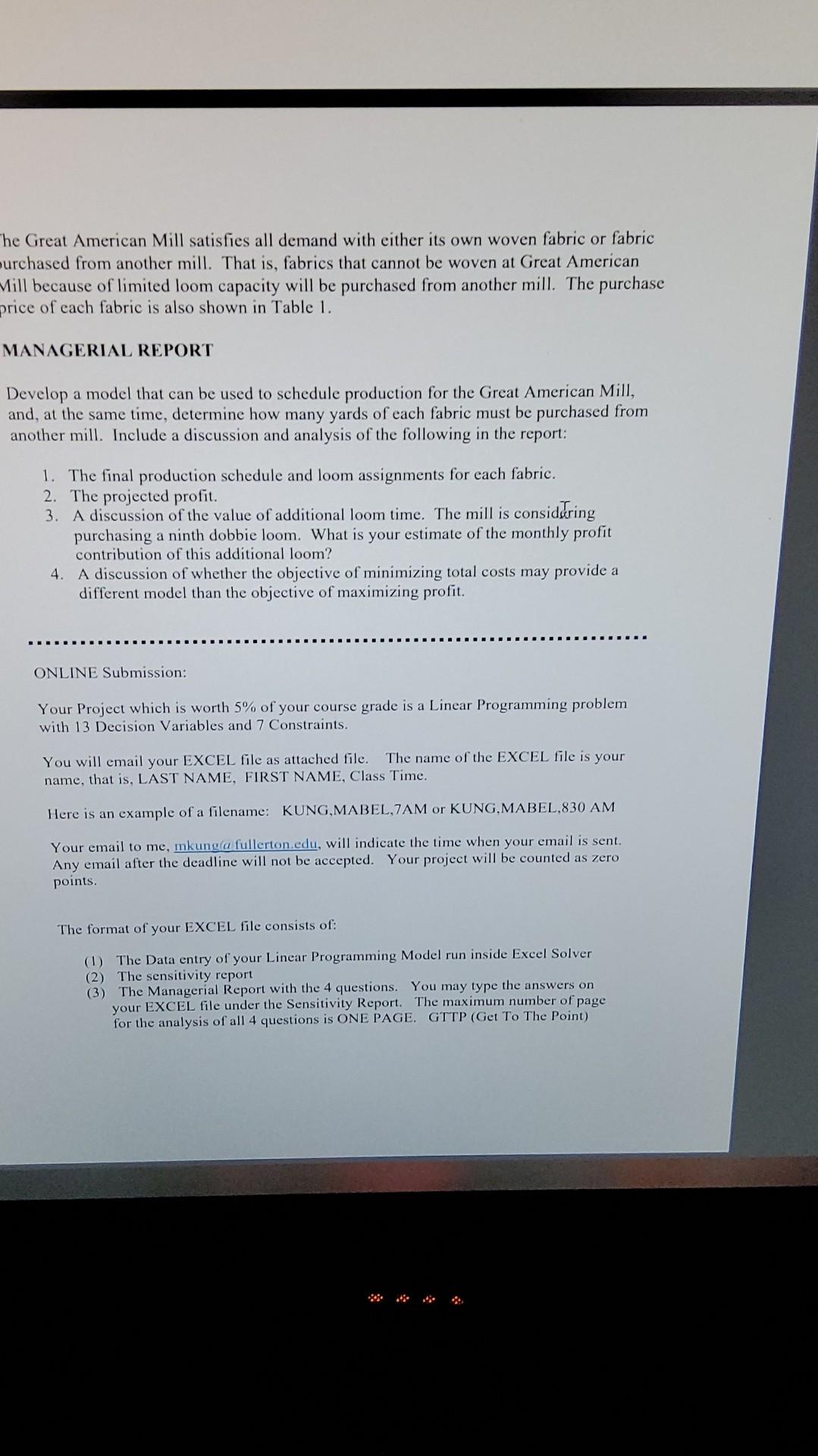 please work with this project by using excel