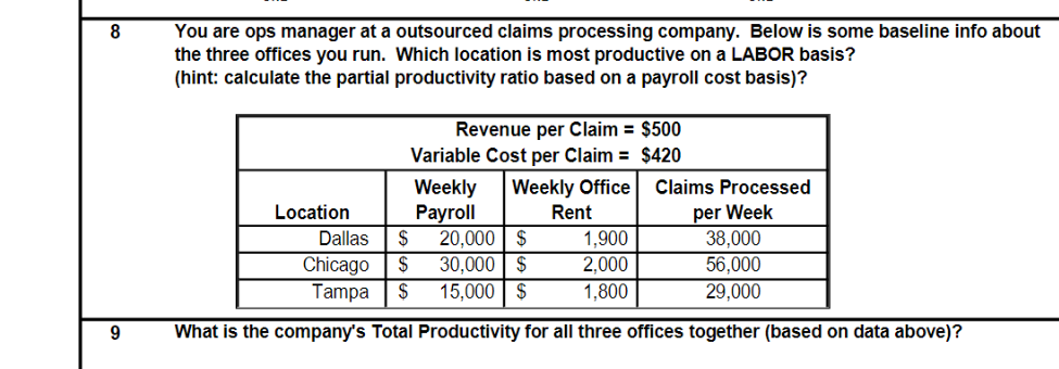 8 You are ops manager at a outsourced claims