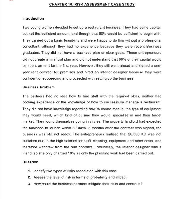 CHAPTER 10: RISK ASSESSMENT CASE STUDY