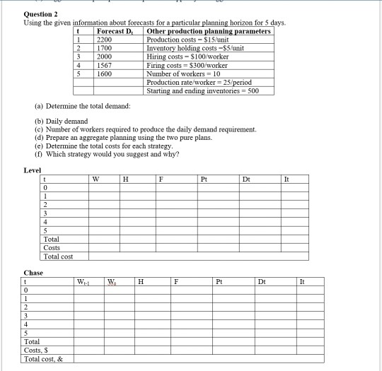 Question 2 Using the given information about