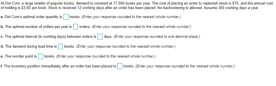 At Dot Com, a large retailer of popular books,