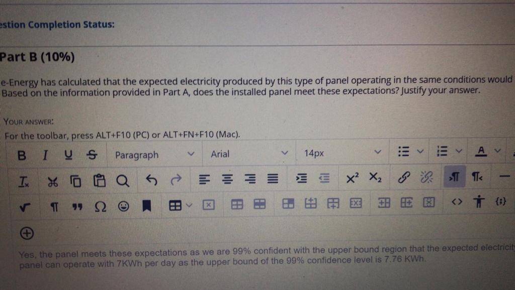 estion Completion Status: Part B (10%) e-Energy