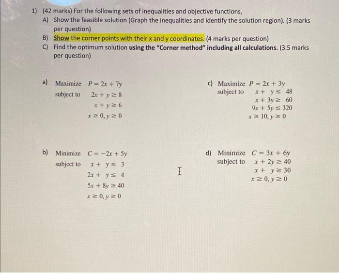 1) (42 marks) For the following sets of