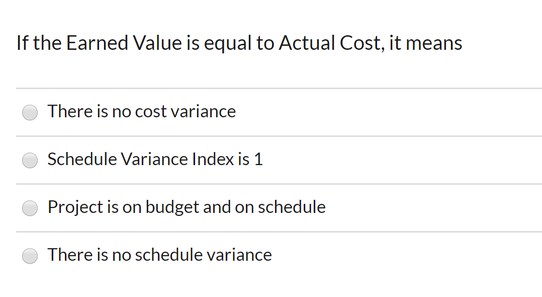 If the Earned Value is equal to Actual Cost, it