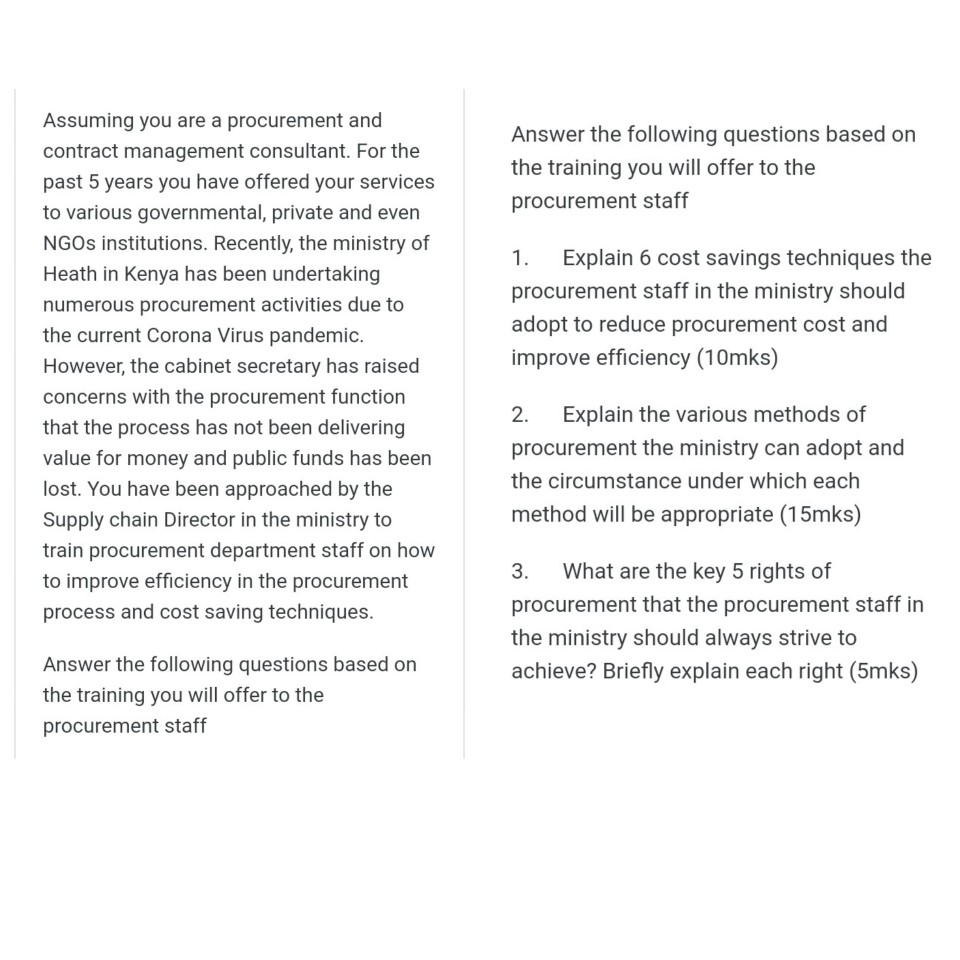 WORKING PLZ principles of procurement and supply