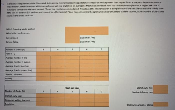 1) In the service department of the Glenn Mark